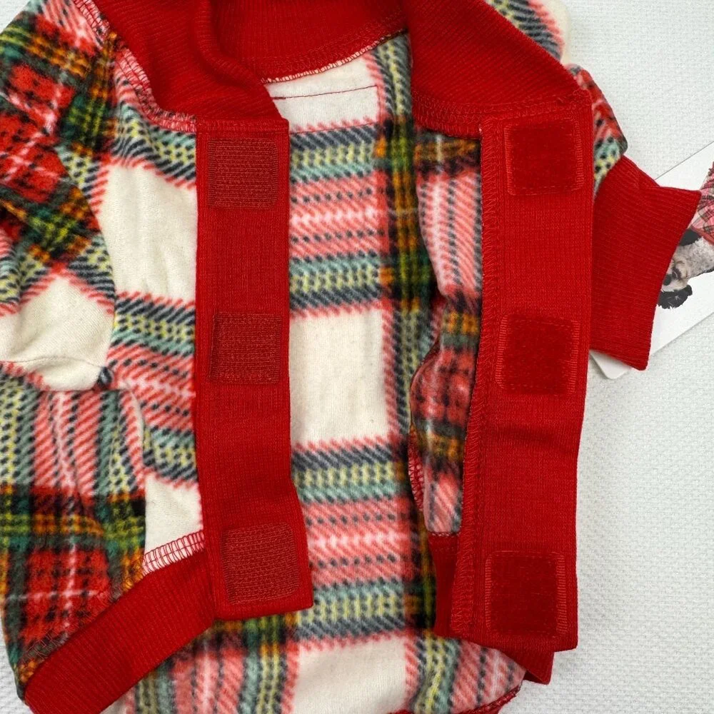 Eddie Bauer Red Plaid Pet Bodysuit Size Small Flannel Family Dog Pajamas NEW